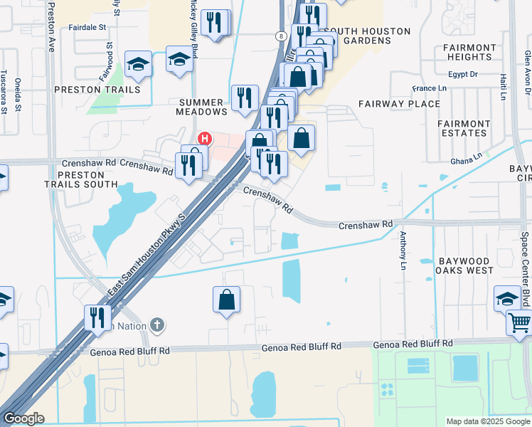 map of restaurants, bars, coffee shops, grocery stores, and more near 5400 Crenshaw Road in Pasadena