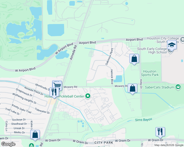 map of restaurants, bars, coffee shops, grocery stores, and more near 1703 Howth Avenue in Houston