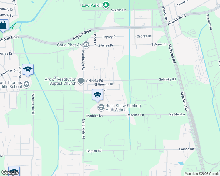 map of restaurants, bars, coffee shops, grocery stores, and more near 6215 El Granate Drive in Houston