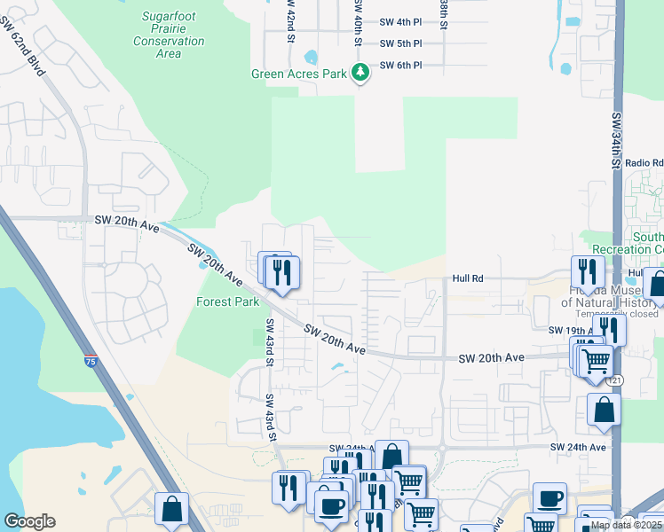 map of restaurants, bars, coffee shops, grocery stores, and more near 4112 Southwest 15 Place in Gainesville