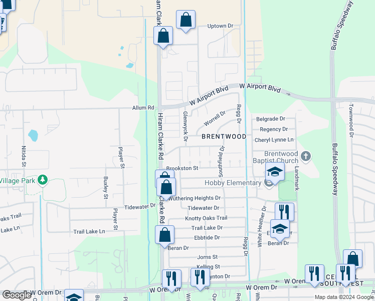 map of restaurants, bars, coffee shops, grocery stores, and more near 13006 Brentlawn Court in Houston