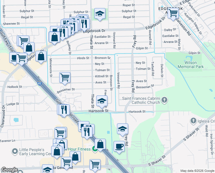 map of restaurants, bars, coffee shops, grocery stores, and more near 10318 Aves Street in Houston