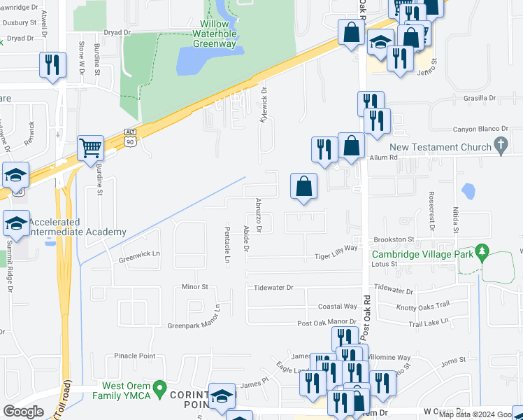map of restaurants, bars, coffee shops, grocery stores, and more near 5722 Gasser Lane in Houston