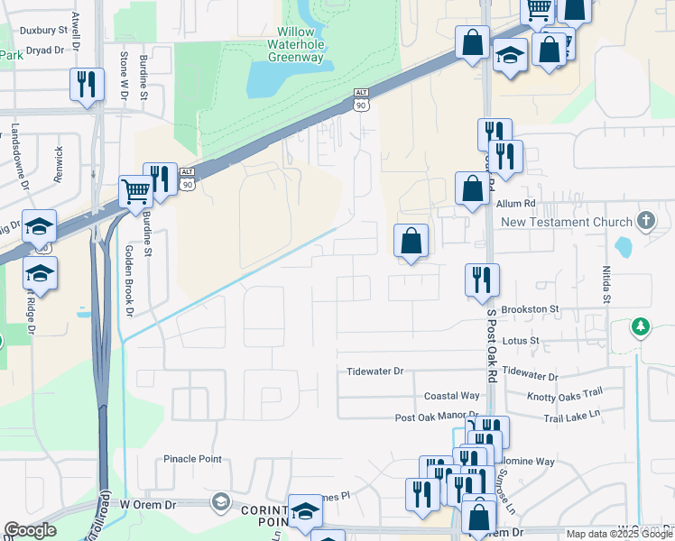map of restaurants, bars, coffee shops, grocery stores, and more near 5746 Gasser Lane in Houston