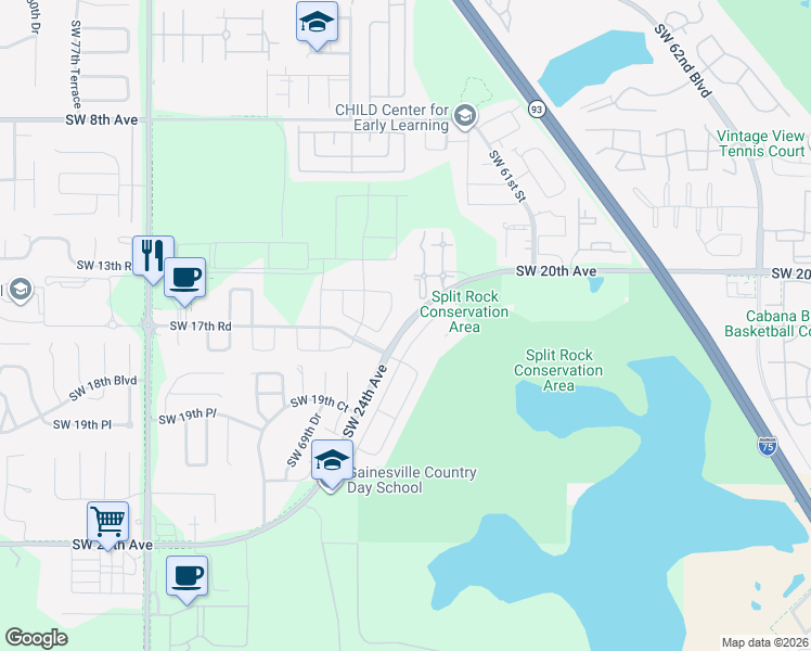 map of restaurants, bars, coffee shops, grocery stores, and more near 6422 Southwest 20th Avenue in Gainesville