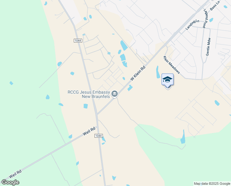 map of restaurants, bars, coffee shops, grocery stores, and more near 1588 West Klein Road in New Braunfels