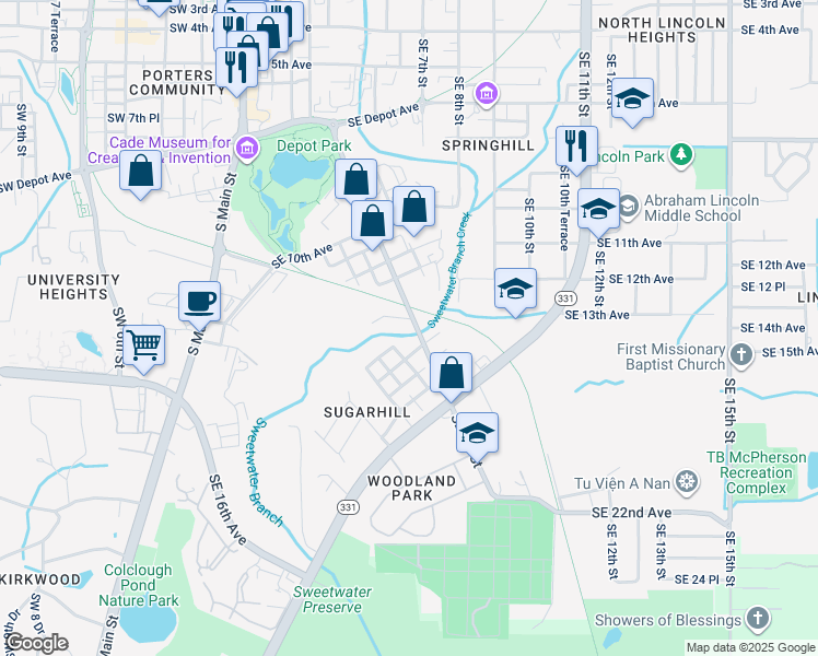 map of restaurants, bars, coffee shops, grocery stores, and more near 321 Southeast 13th Avenue in Gainesville