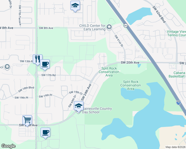 map of restaurants, bars, coffee shops, grocery stores, and more near 1652 Southwest 66th Drive in Gainesville