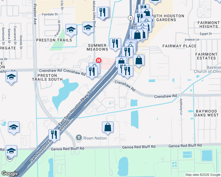 map of restaurants, bars, coffee shops, grocery stores, and more near 4741 East Sam Houston Parkway South in Pasadena