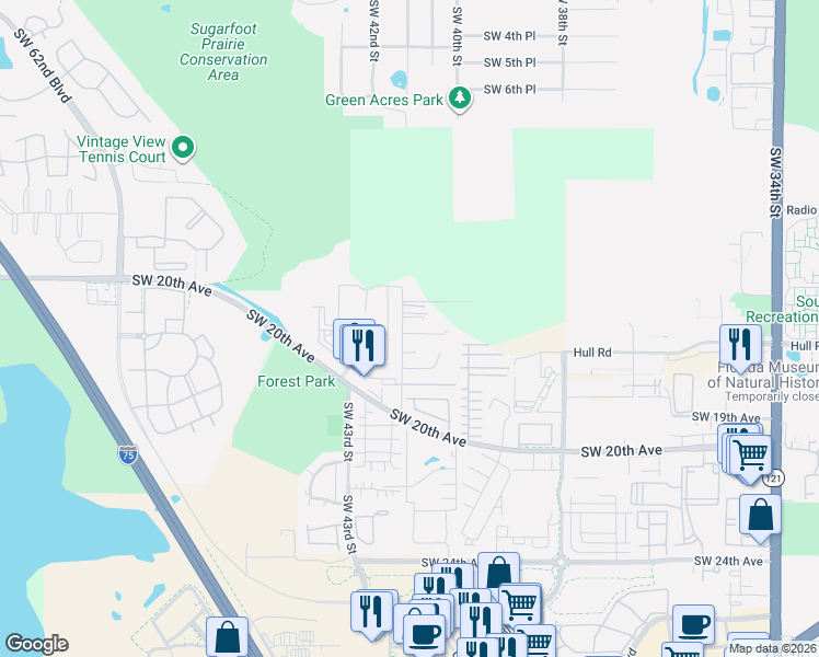 map of restaurants, bars, coffee shops, grocery stores, and more near 1504 Southwest 42nd Street in Gainesville