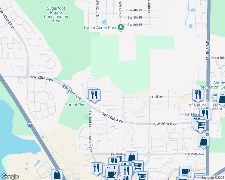 map of restaurants, bars, coffee shops, grocery stores, and more near 4112 Southwest 15 Place in Gainesville