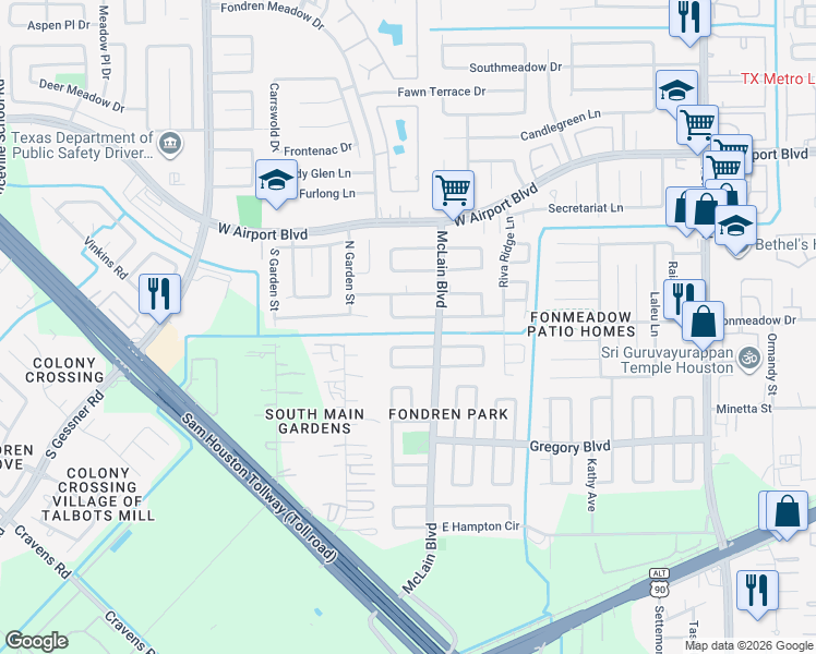 map of restaurants, bars, coffee shops, grocery stores, and more near 15423 W Antone Cir in Houston
