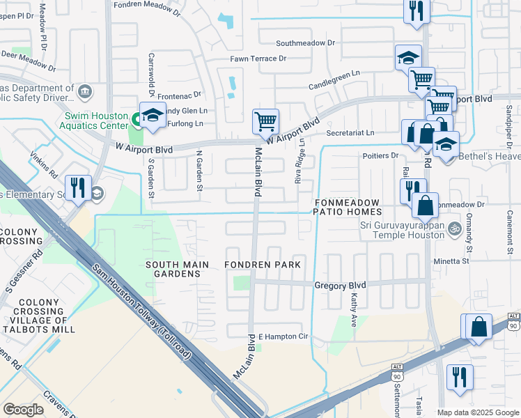 map of restaurants, bars, coffee shops, grocery stores, and more near 15339 East Antone Circle in Houston