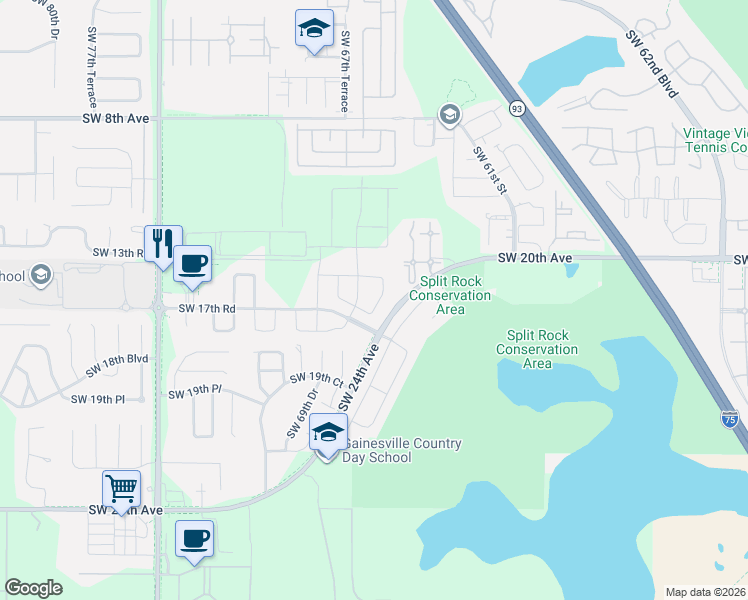 map of restaurants, bars, coffee shops, grocery stores, and more near 1652 Southwest 66th Drive in Gainesville