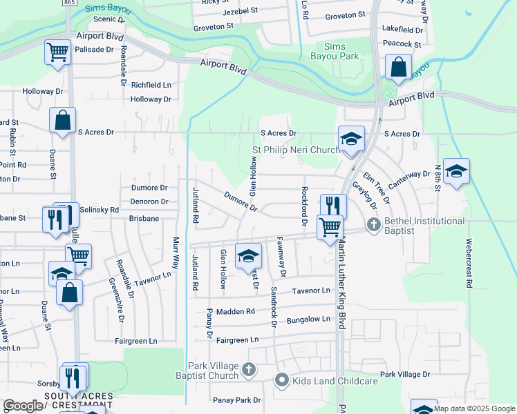 map of restaurants, bars, coffee shops, grocery stores, and more near 5203 Canterway Drive in Houston