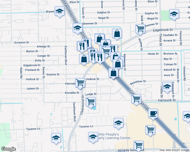 map of restaurants, bars, coffee shops, grocery stores, and more near 9054 Nathaniel Street in Houston