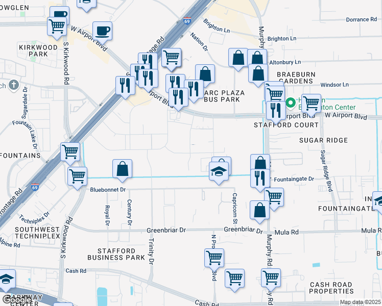 map of restaurants, bars, coffee shops, grocery stores, and more near 11117 Signal Way in Stafford