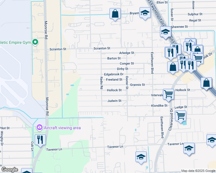 map of restaurants, bars, coffee shops, grocery stores, and more near 9018 Grannis Street in Houston