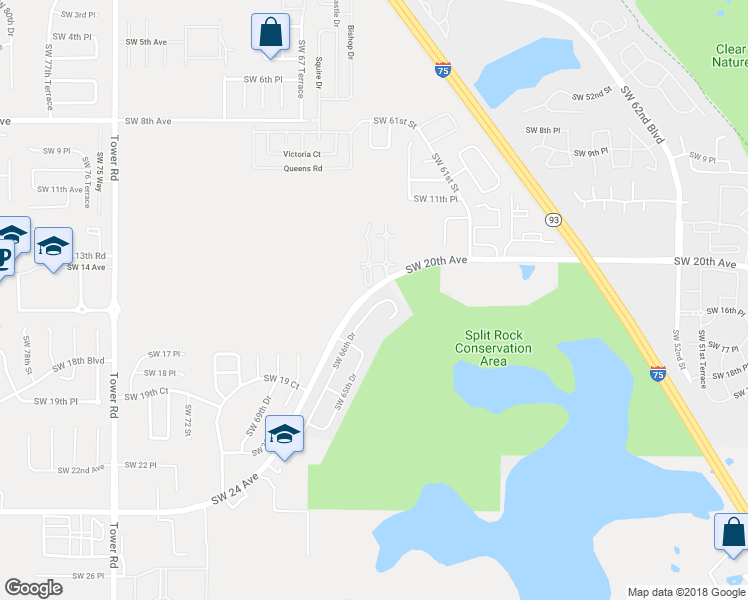 map of restaurants, bars, coffee shops, grocery stores, and more near 1574 Southwest 66th Drive in Gainesville