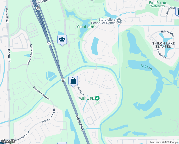 map of restaurants, bars, coffee shops, grocery stores, and more near 18203 Cairnbrogie Court in Richmond
