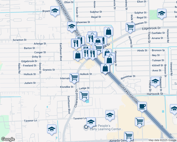 map of restaurants, bars, coffee shops, grocery stores, and more near 9054 Nathaniel Street in Houston
