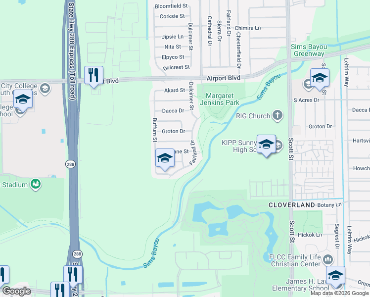 map of restaurants, bars, coffee shops, grocery stores, and more near 3123 Brisbane Street in Houston