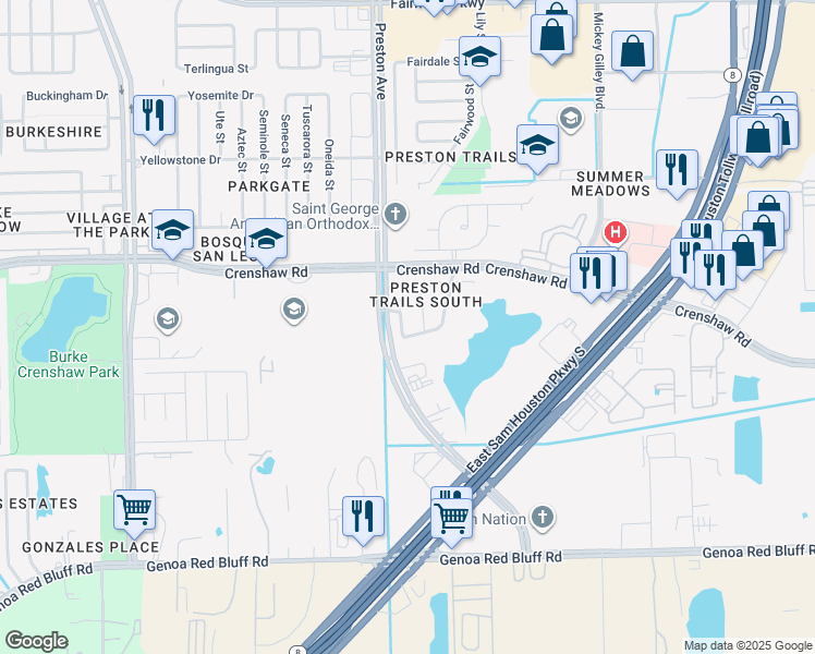 map of restaurants, bars, coffee shops, grocery stores, and more near 4835 Roaring Springs Road in Pasadena