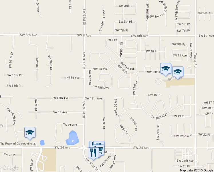map of restaurants, bars, coffee shops, grocery stores, and more near 1485 Southwest 88 Street in Gainesville