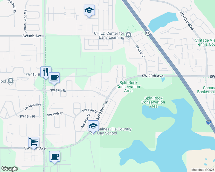 map of restaurants, bars, coffee shops, grocery stores, and more near 1652 Southwest 66th Drive in Gainesville