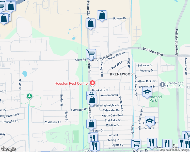 map of restaurants, bars, coffee shops, grocery stores, and more near 12938 Glenwyck Drive in Houston