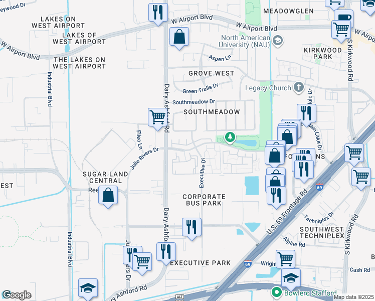 map of restaurants, bars, coffee shops, grocery stores, and more near 10471 Fountain Lake Drive in Stafford