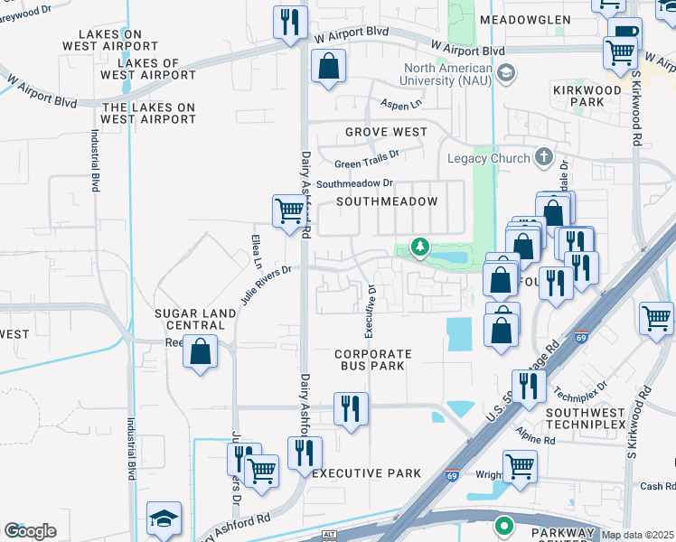 map of restaurants, bars, coffee shops, grocery stores, and more near 10461 Fountain Lake Drive in Stafford