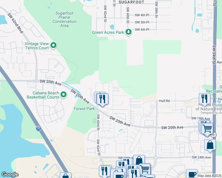 map of restaurants, bars, coffee shops, grocery stores, and more near 1504 Southwest 42nd Street in Gainesville