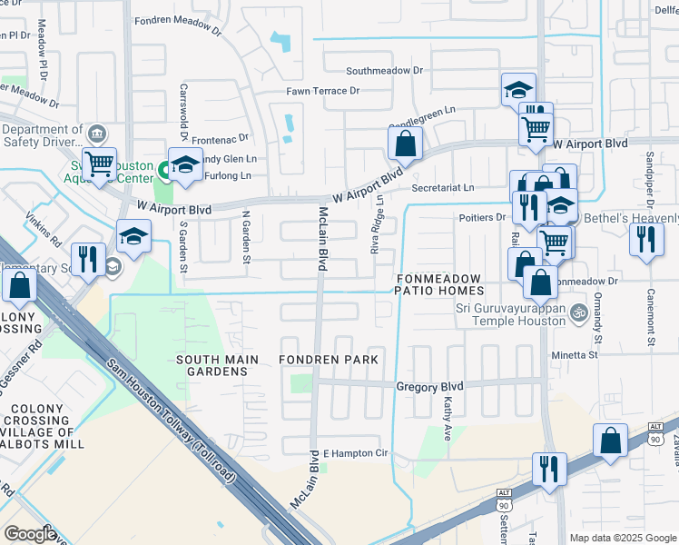 map of restaurants, bars, coffee shops, grocery stores, and more near 15339 East Antone Circle in Houston