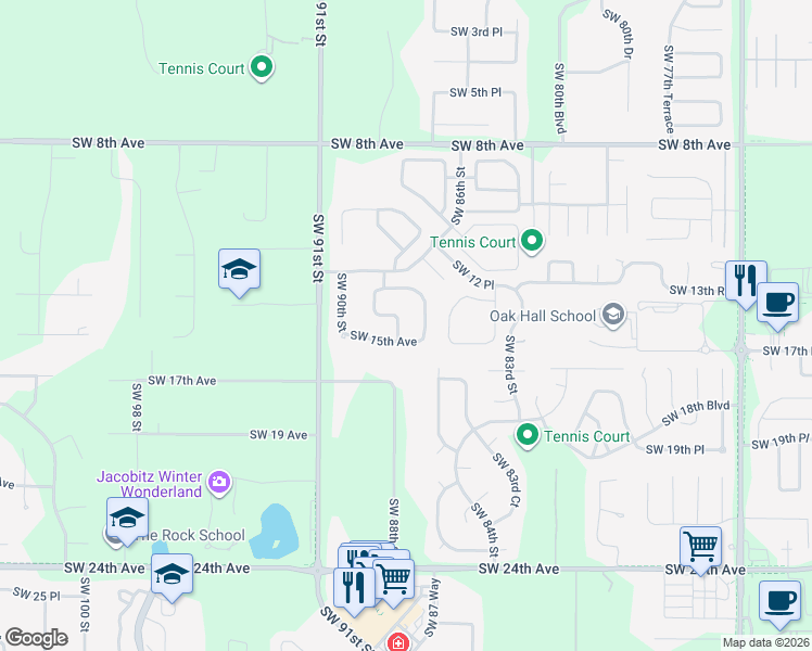 map of restaurants, bars, coffee shops, grocery stores, and more near 1485 Southwest 88 Street in Gainesville