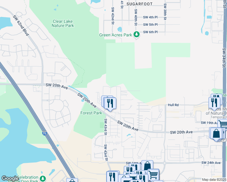 map of restaurants, bars, coffee shops, grocery stores, and more near 4400 Southwest 20th Avenue in Gainesville