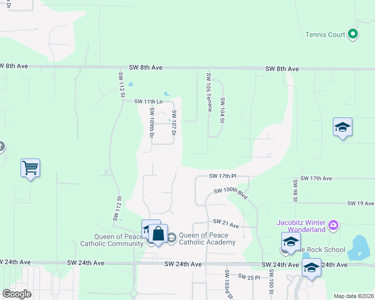 map of restaurants, bars, coffee shops, grocery stores, and more near 10607 Southwest 15th Lane in Gainesville