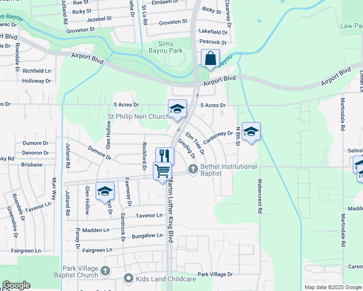 map of restaurants, bars, coffee shops, grocery stores, and more near 5510 Grace Point Lane in Houston