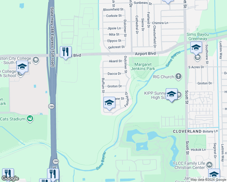 map of restaurants, bars, coffee shops, grocery stores, and more near 3019 Brisbane Street in Houston
