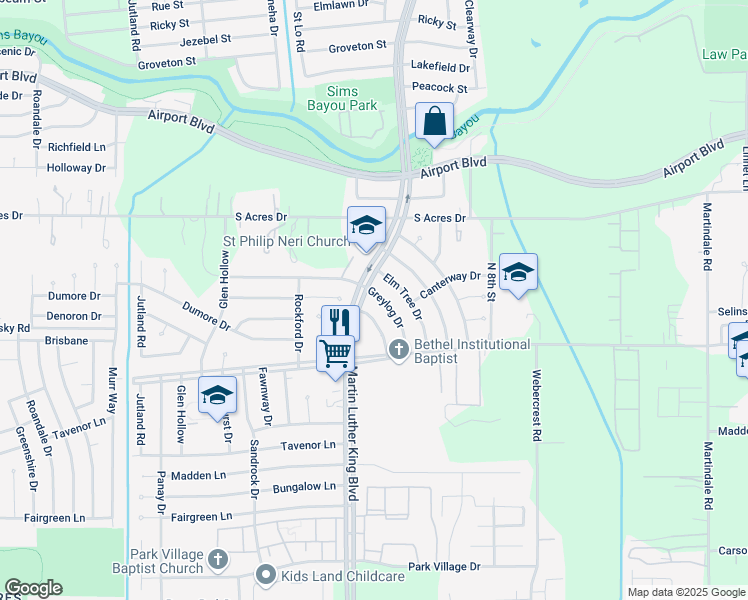 map of restaurants, bars, coffee shops, grocery stores, and more near 5510 Grace Point Lane in Houston
