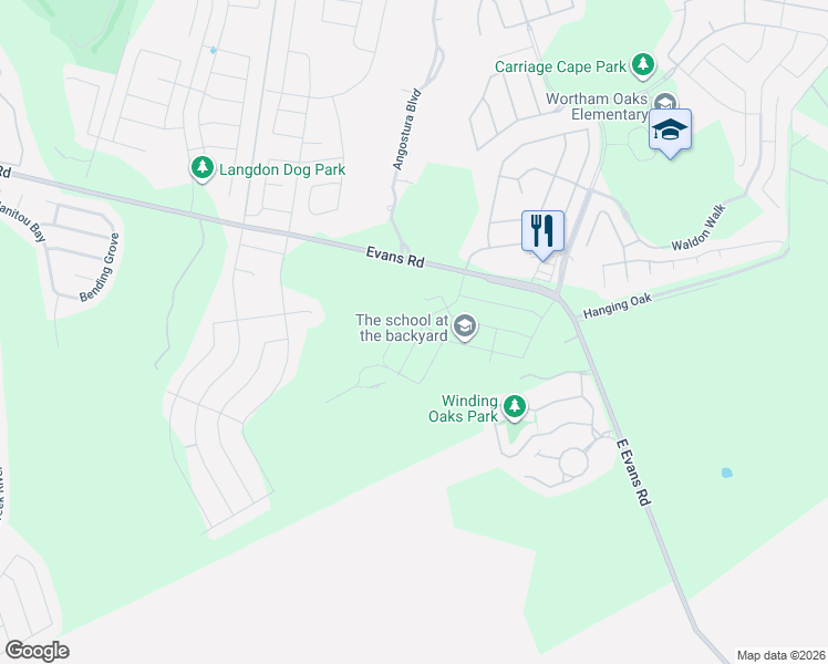 map of restaurants, bars, coffee shops, grocery stores, and more near 5095-5097 Evans Road in San Antonio