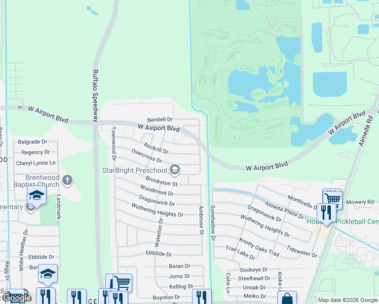 map of restaurants, bars, coffee shops, grocery stores, and more near 3111 Lightstar Drive in Houston