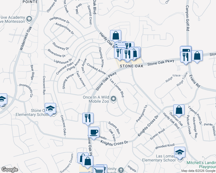 map of restaurants, bars, coffee shops, grocery stores, and more near 903 El Paisaje in San Antonio