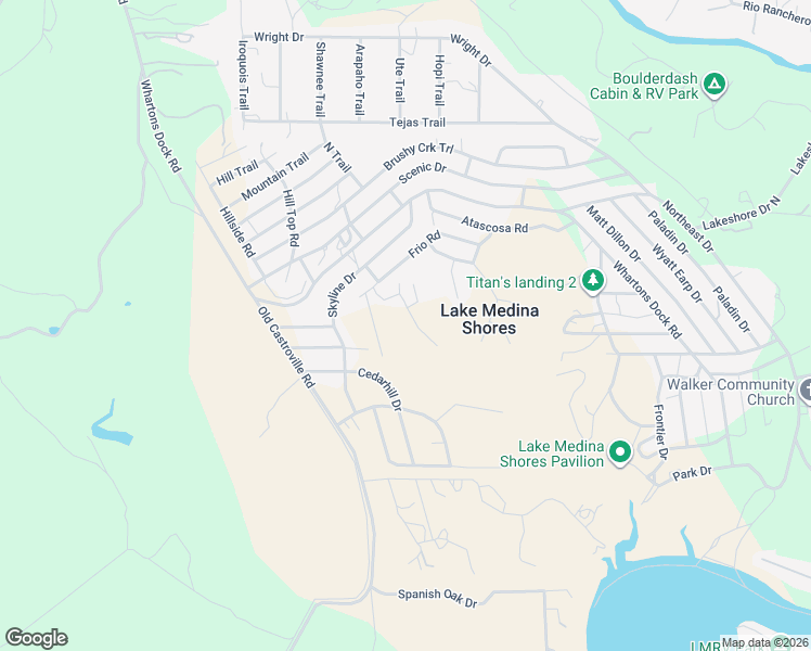 map of restaurants, bars, coffee shops, grocery stores, and more near 222 Pecos Road in Bandera