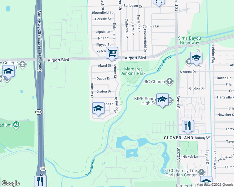 map of restaurants, bars, coffee shops, grocery stores, and more near 10859 Fairland Drive in Houston