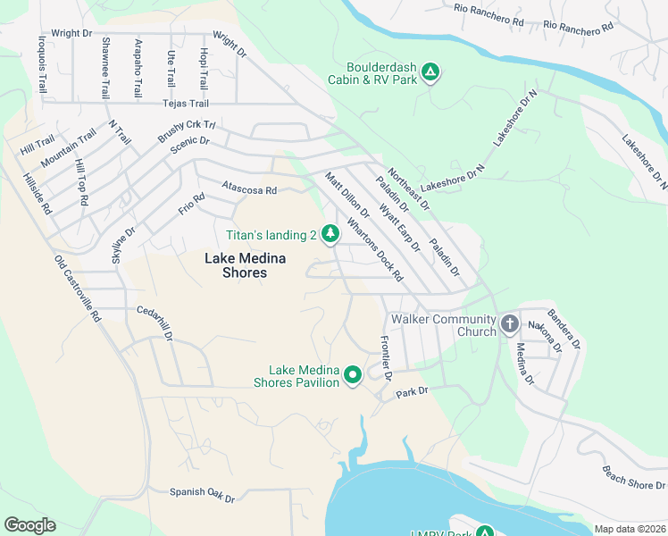 map of restaurants, bars, coffee shops, grocery stores, and more near 272 Overland Trail in Bandera