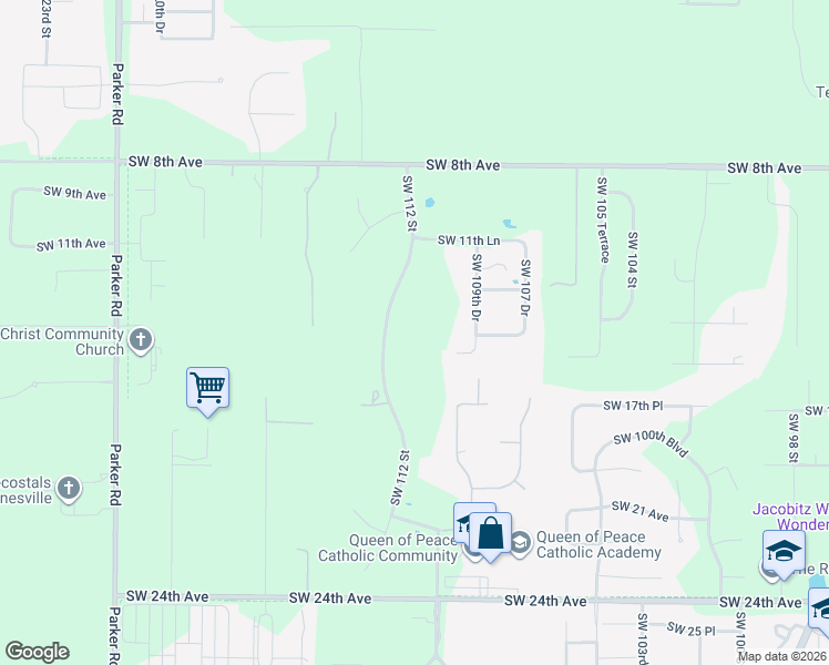 map of restaurants, bars, coffee shops, grocery stores, and more near 1409 Southwest 112 Street in Gainesville