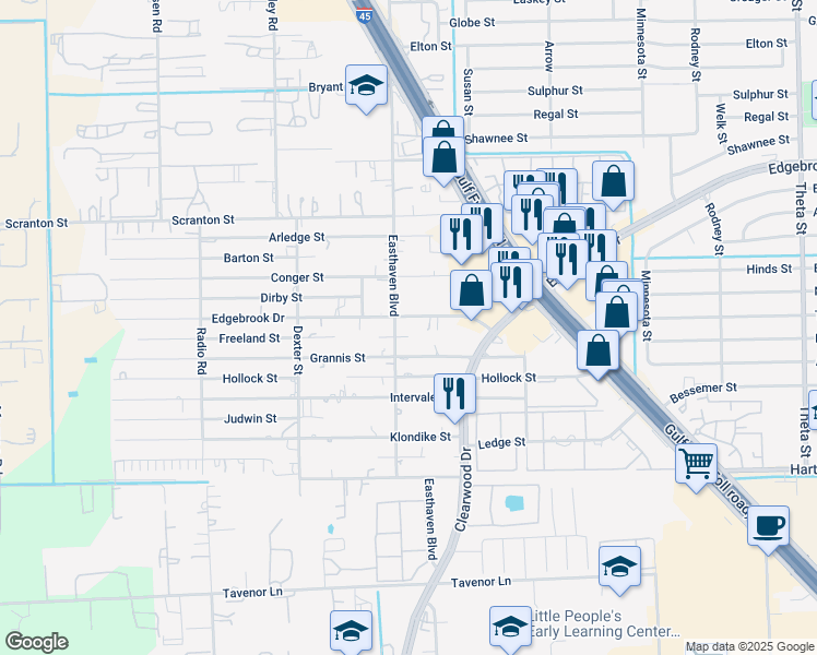 map of restaurants, bars, coffee shops, grocery stores, and more near in Houston