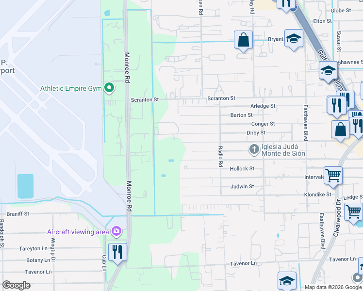 map of restaurants, bars, coffee shops, grocery stores, and more near 8804 Dirby Street in Houston