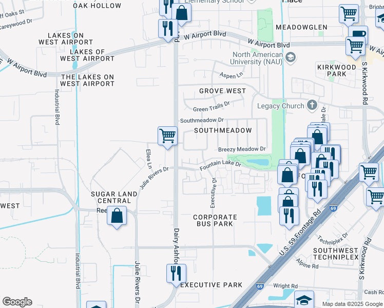 map of restaurants, bars, coffee shops, grocery stores, and more near 12311 Elk Meadow Drive in Stafford